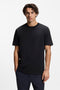 Front image of a model wearing Tee 5 t-shirt in navy, by brand Boss