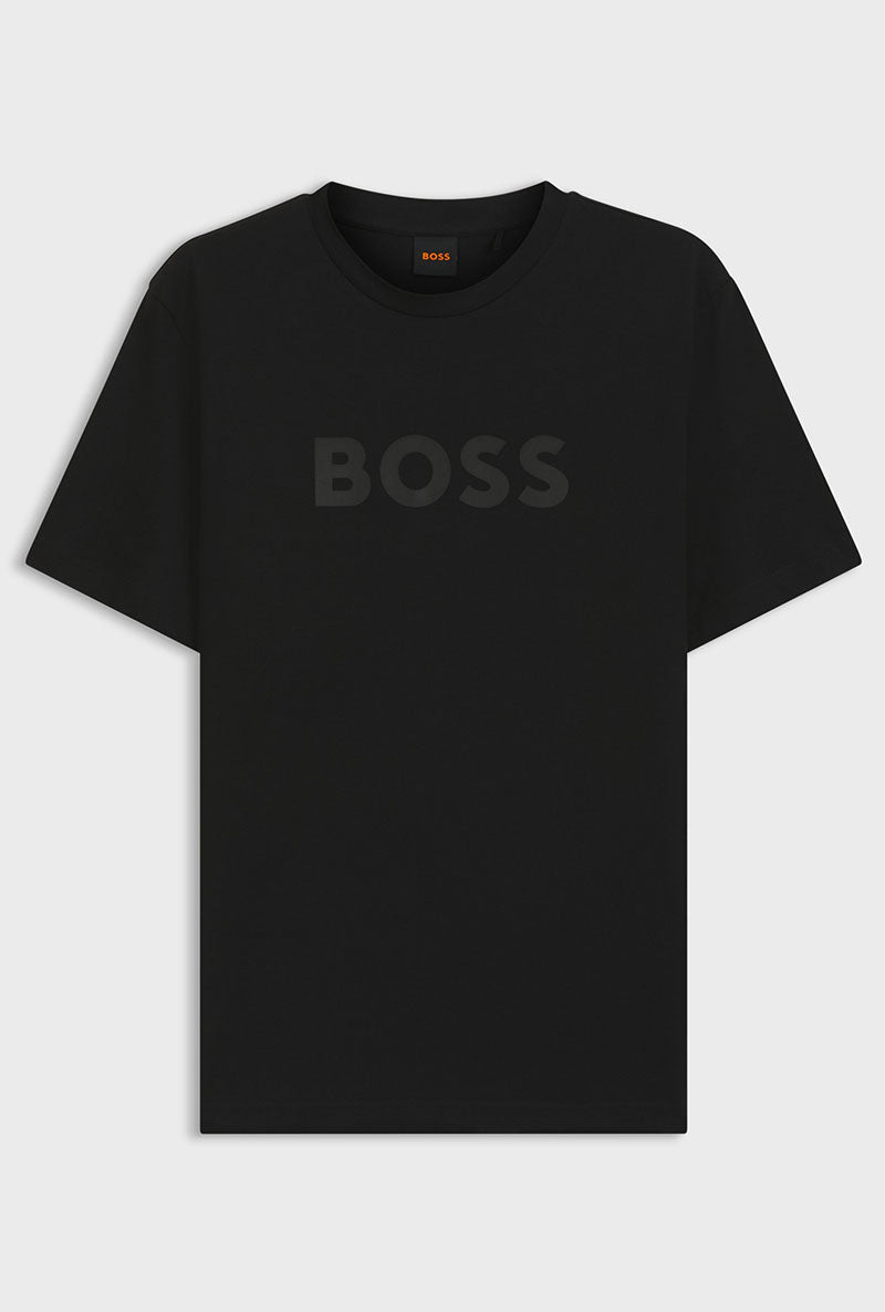 Front image of Tegood t-shirt in black, by brand Boss