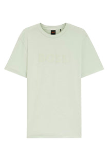 Front image of the Tegood t-shirt in light green, by brand Boss