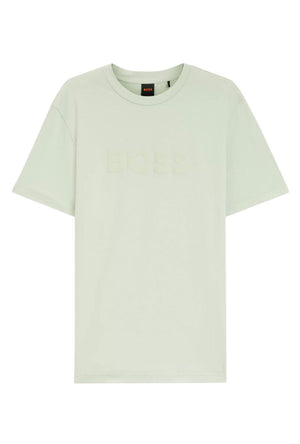 Front image of the Tegood t-shirt in light green, by brand Boss