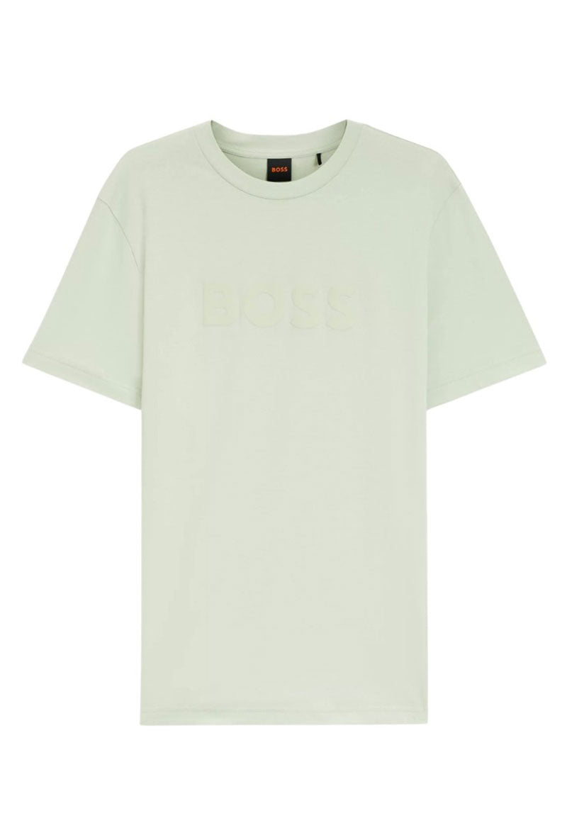 Front image of Tegood t-shirt in light green, by brand Boss