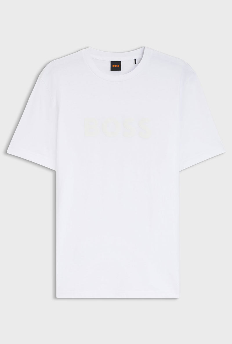 Front image of Tegood t-shirt in white, by brand Boss