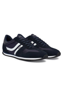 Front image of the Levonn trainers in navy, by brand Boss