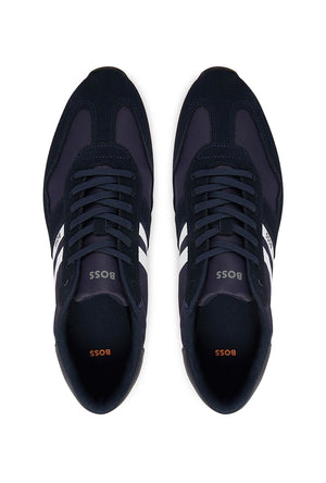Front image of the Levonn trainers in navy, by brand Boss