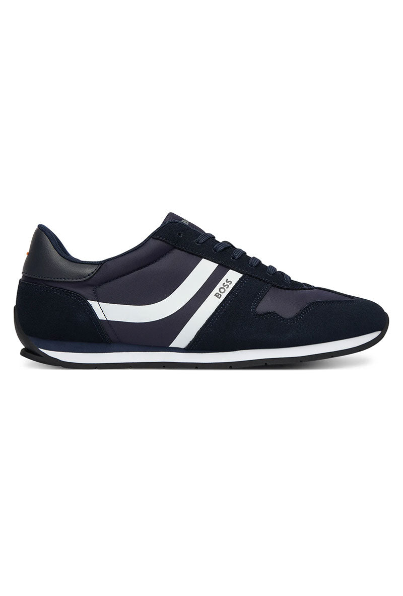 Front image of Levonn trainers in navy, by brand Boss