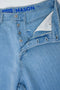 Front image of the Mason bermuda shorts in denim, by brand Hugo