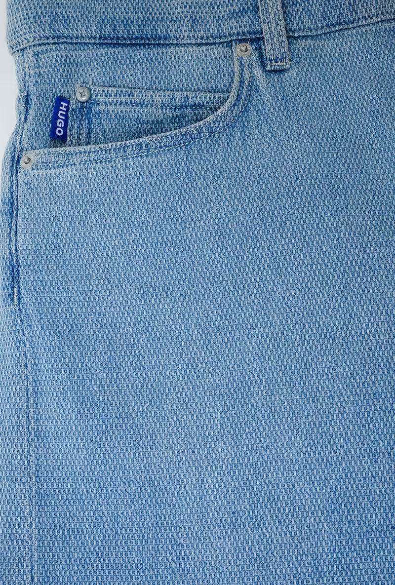 Front image of Mason bermuda shorts in denim, by brand Hugo