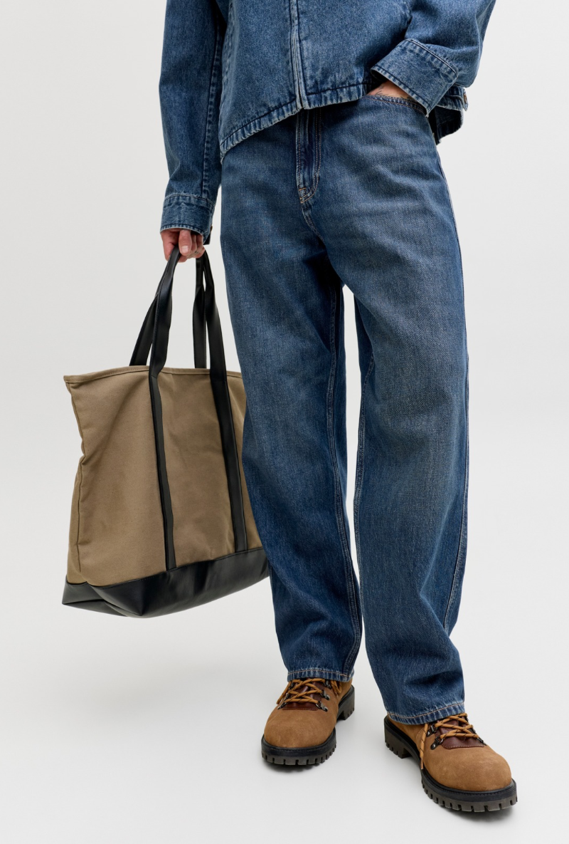 Front image of a model wearing Jack and jones alex norrebro jeans in denim, by brand Jack&jones