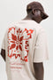 Back image of a model wearing the Art print tee in beige, by brand Jack&jones