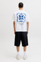 Back image of a model wearing the Art print tee in white, by brand Jack&jones