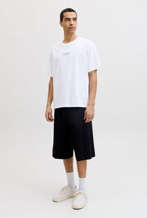 Front image of a model wearing the Art print tee in white, by brand Jack&jones