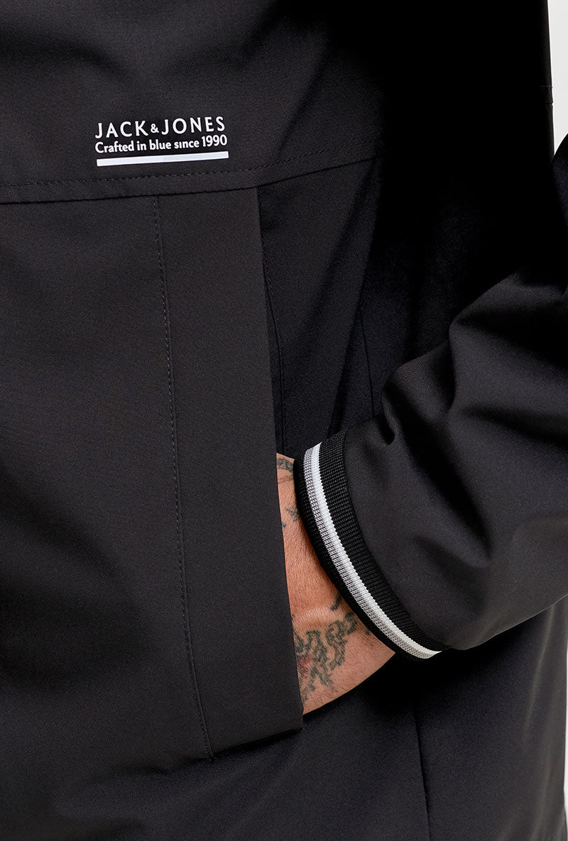 Front image of Benjamin light hood jacket in black, by brand Jack&jones