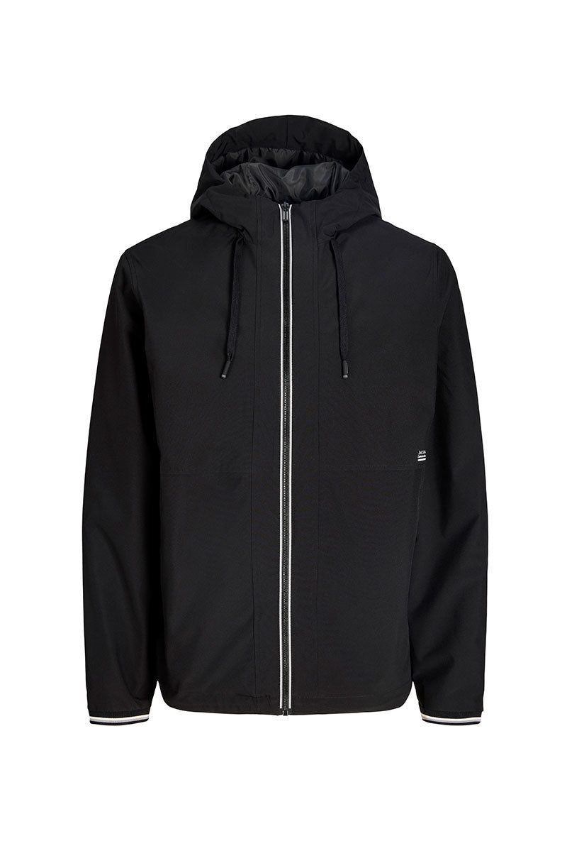 Front image of Benjamin light hood jacket in black, by brand Jack&jones