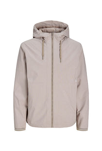 Front image of the Benjamin light hood jacket in beige, by brand Jack&jones