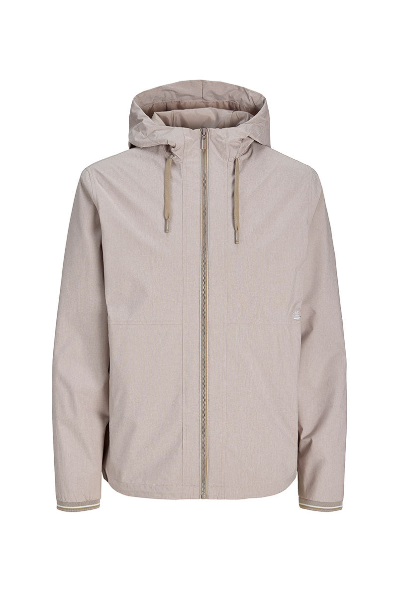 Front image of Benjamin light hood jacket in beige, by brand Jack&jones
