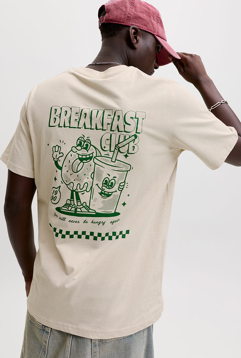 Back image of a model wearing Brewy ss tee in beige, by brand Jack&jones