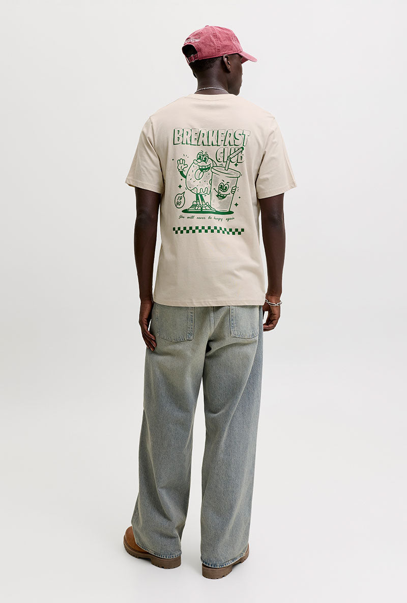 Back image of a model wearing Brewy ss tee in beige, by brand Jack&jones