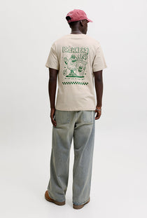 Back image of a model wearing the Brewy ss tee in beige, by brand Jack&jones