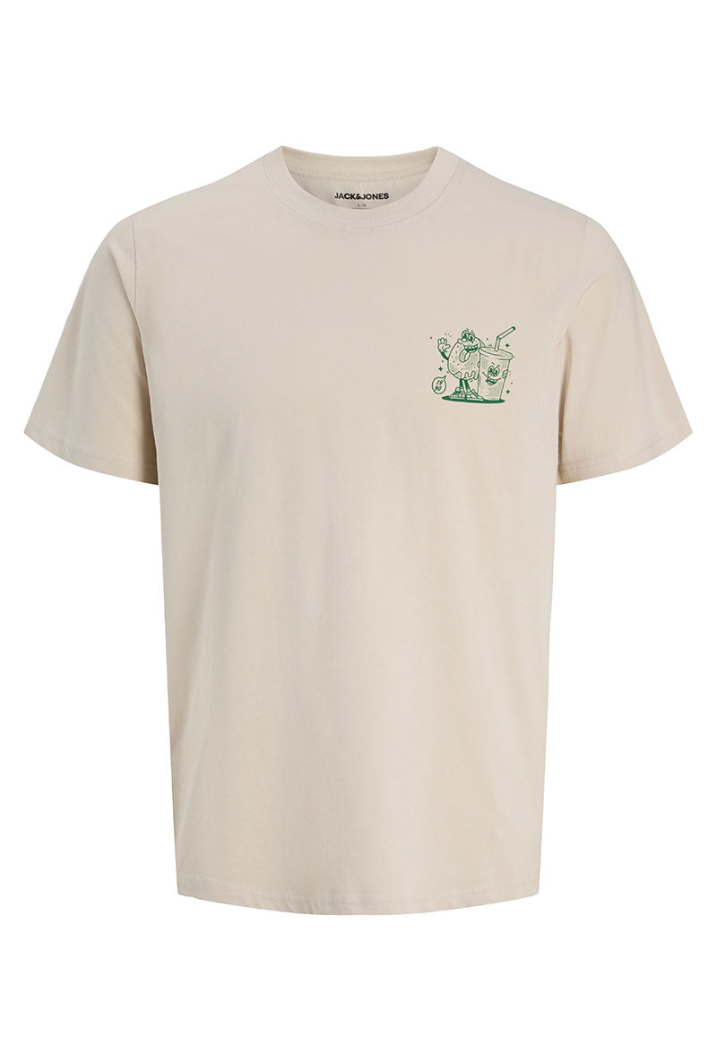 Front image of Brewy ss tee in beige, by brand Jack&jones