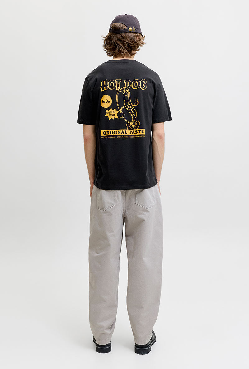 Back image of a model wearing Brewy ss tee in black, by brand Jack&jones
