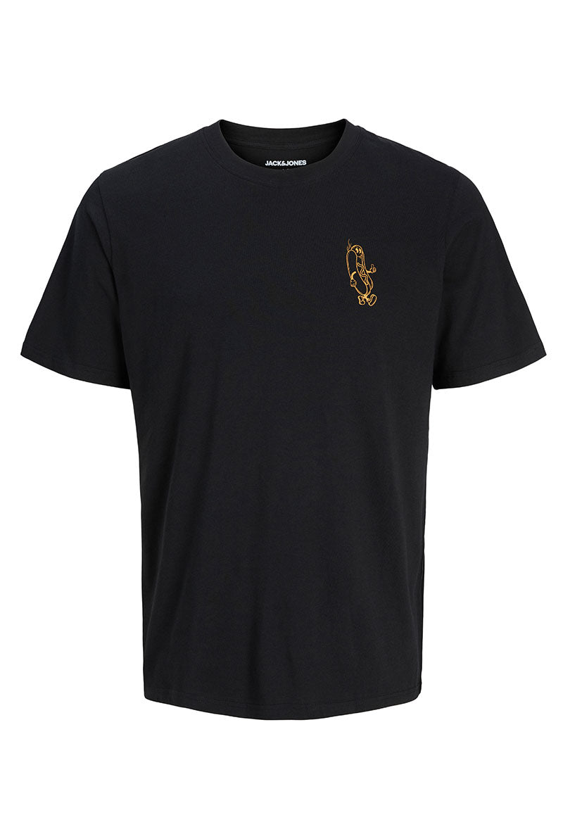 Front image of Brewy ss tee in black, by brand Jack&jones