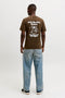 Back image of a model wearing the Brewy ss tee in chocolate, by brand Jack&jones