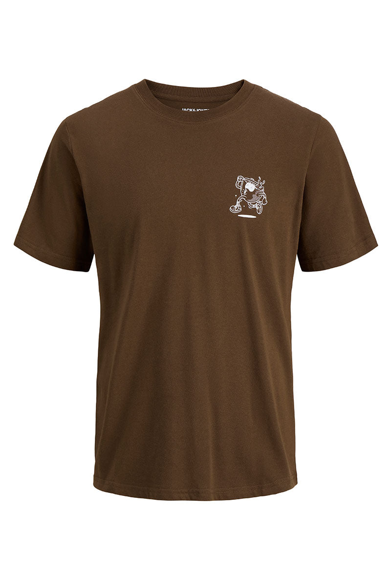 Front image of Brewy ss tee in chocolate, by brand Jack&jones