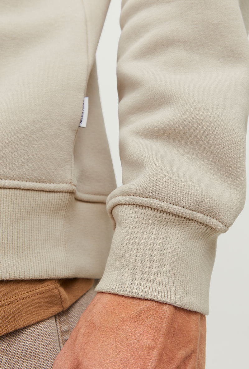 Front image of Bradley sweat half zip sweatshirt in beige, by brand Jack&jones