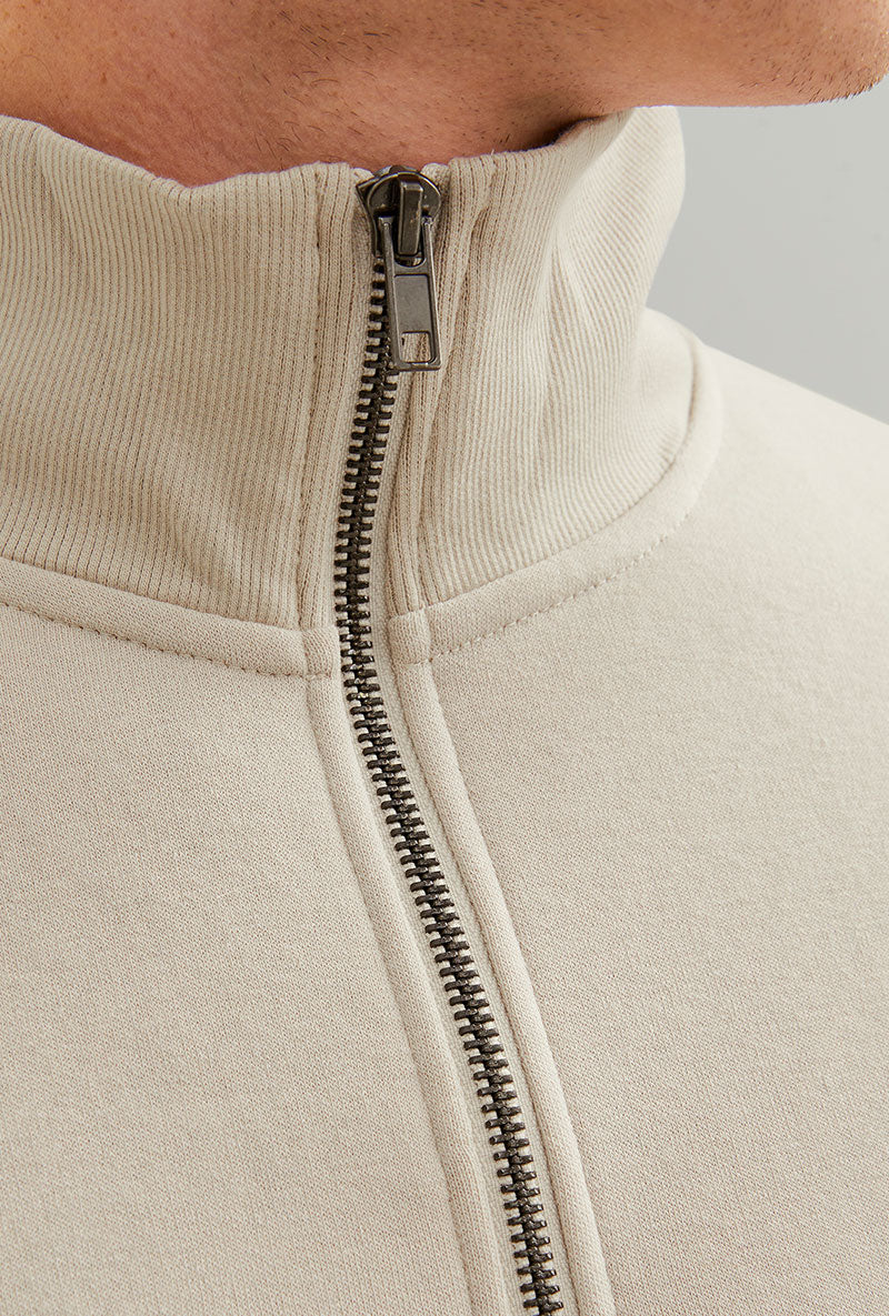 Front image of Bradley sweat half zip sweatshirt in beige, by brand Jack&jones
