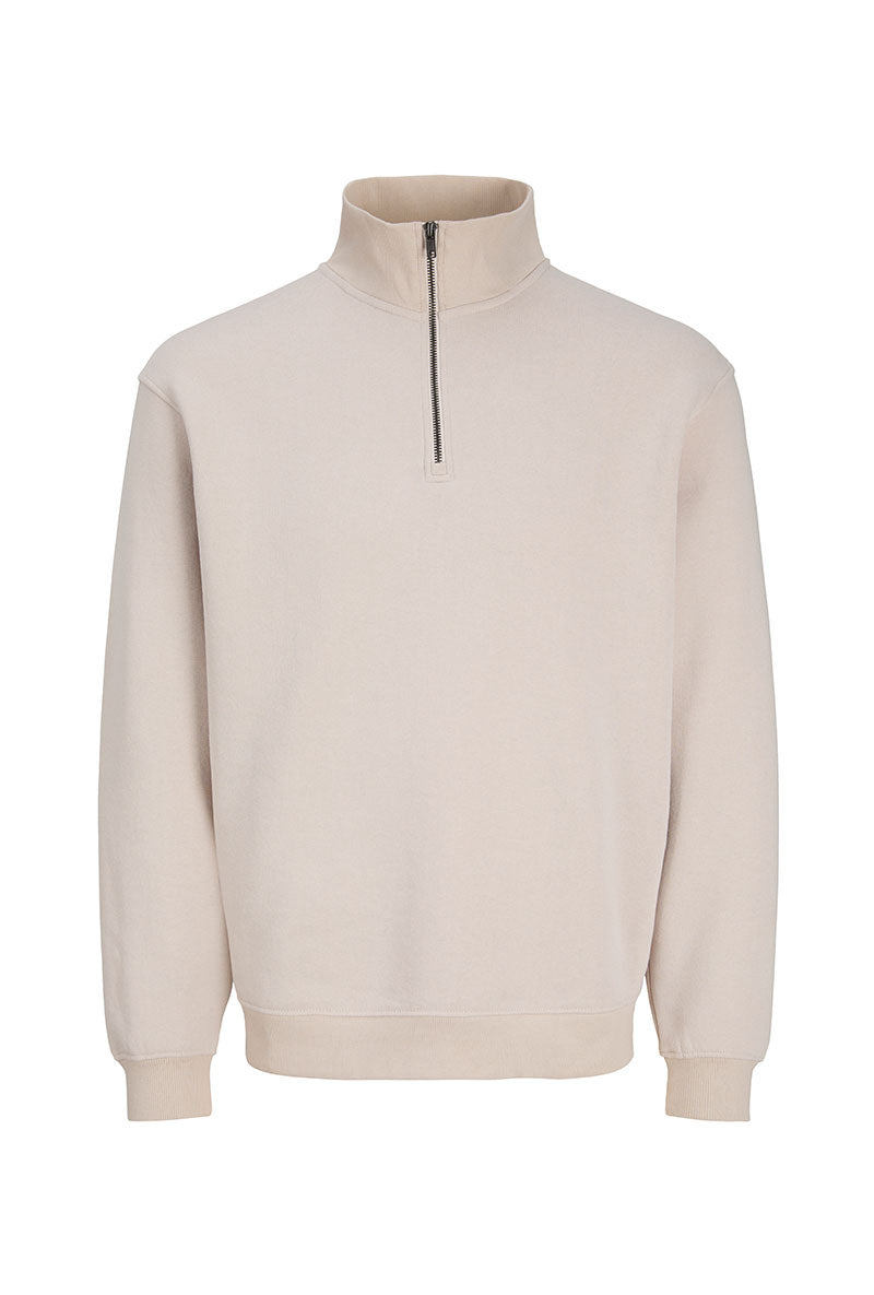 Front image of Bradley sweat half zip sweatshirt in beige, by brand Jack&jones