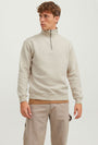 Image of BRADLEY SWEAT HALF ZIP SWEATSHIRT in beige, by brand JACK&JONES