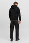 Back image of a model wearing the Bradley sweat zip hood in black, by brand Jack&jones