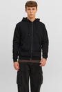 Image of BRADLEY SWEAT ZIP HOOD in black, by brand JACK&JONES