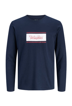 Front image of Buster ls tee in navy, by brand Jack&jones