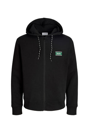 Front image of the Buster sweat zip hoodie in black, by brand Jack&jones