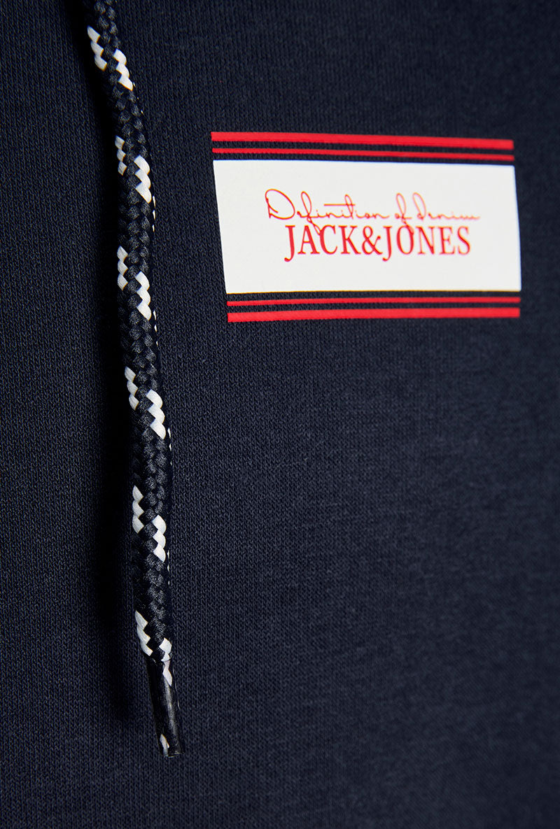 Front image of Buster sweat zip hoodie in navy, by brand Jack&jones