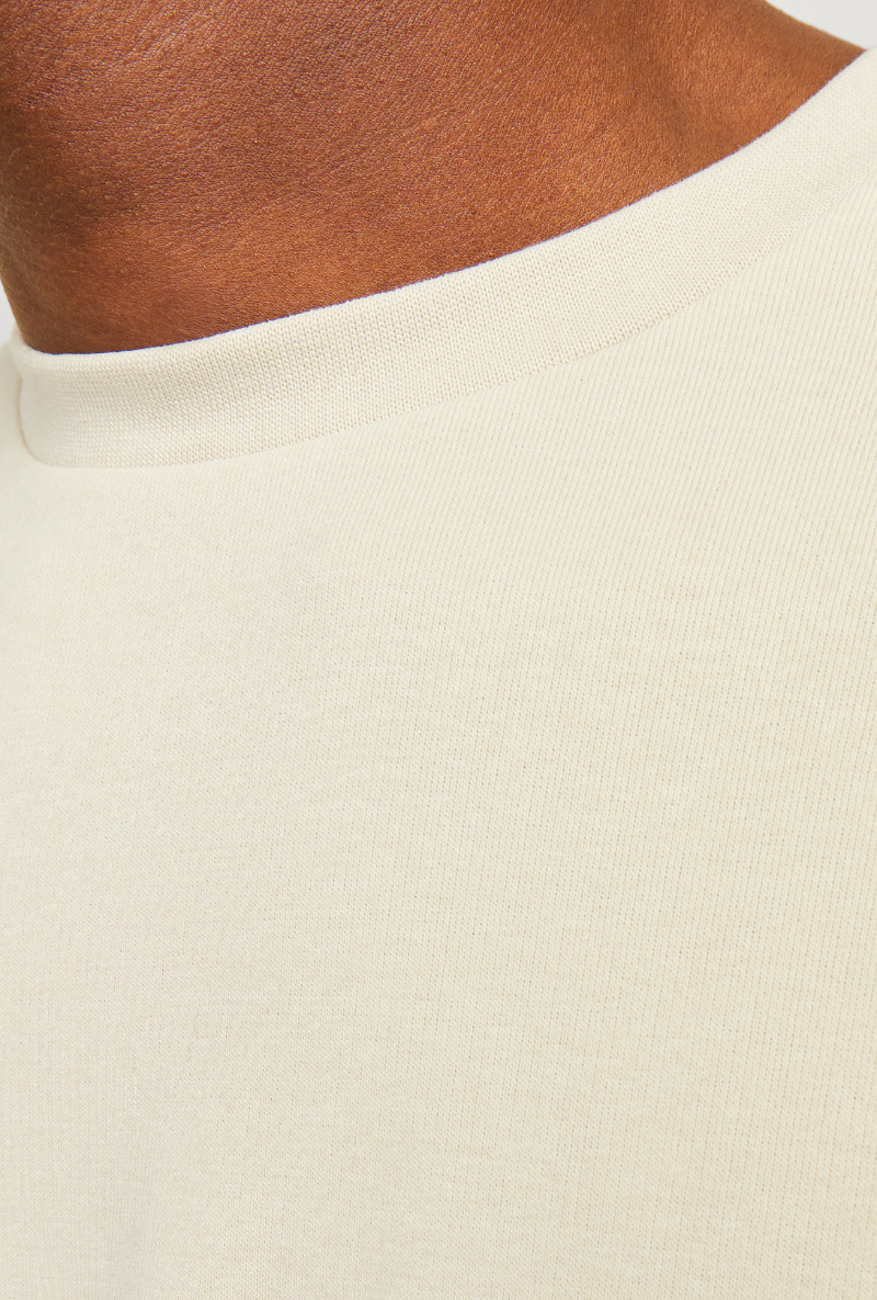 Close up image  of Jack and jones charge sweatshirt in beige, by brand Jack&jones