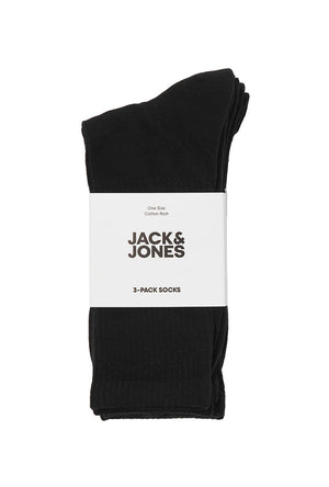 Front image of the Charles tennis sock 3 pack in black, by brand Jack&jones