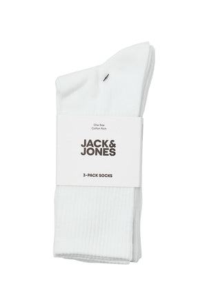 Front image of the Charles tennis sock 3 pack in white, by brand Jack&jones