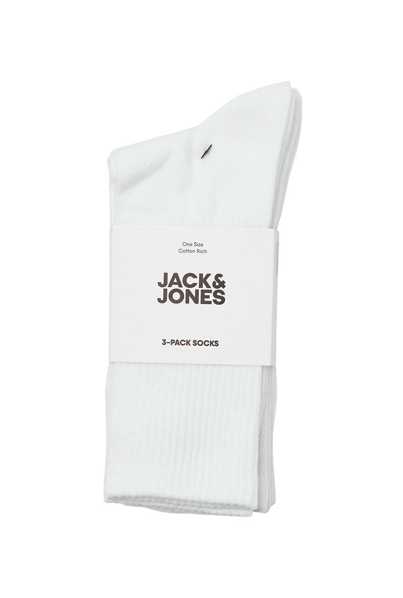Front image of Charles tennis sock 3 pack in white, by brand Jack&jones