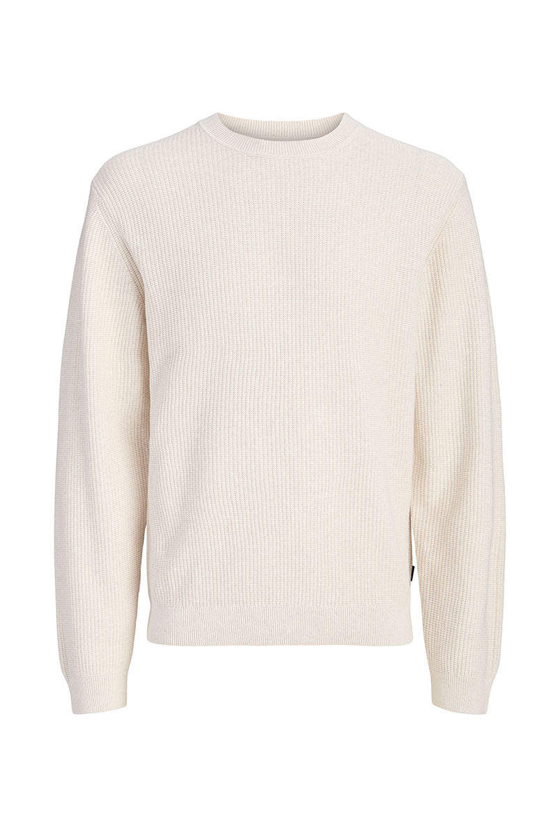 Front image of Connor crew neck knit in beige, by brand Jack&jones