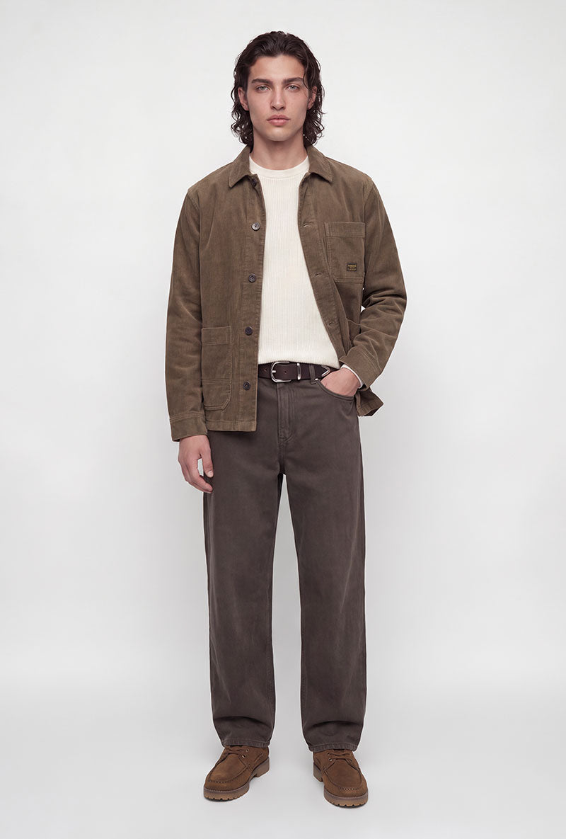Front image of a model wearing Connor crew neck knit in beige, by brand Jack&jones
