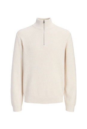 Front image of Connor knit half zip in cream, by brand Jack&jones