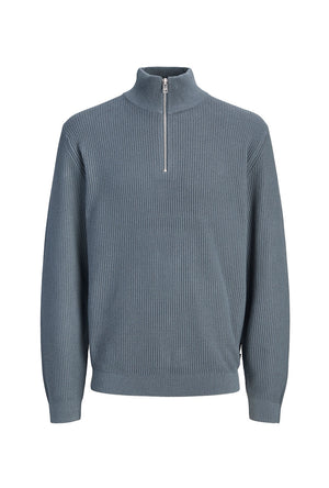 Front image of the Connor knit half zip in petrol, by brand Jack&jones