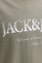 Close up image  of the Jack and jones daytona print tee in khaki, by brand Jack&jones