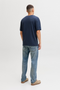 Back image of a model wearing the Jack and jones daytona print tee in navy, by brand Jack&jones