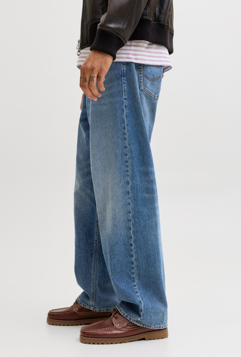 Side image of a model wearing Jack and jones eddie original jeans in , by brand Jack&jones