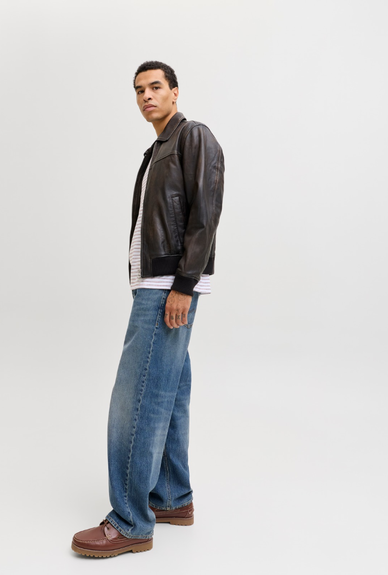 Side image of a model wearing Jack and jones eddie original jeans in , by brand Jack&jones