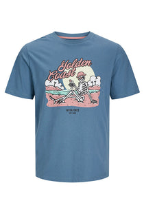 Front image of the Jack and jones elijah crew neck tee in blue, by brand Jack&jones