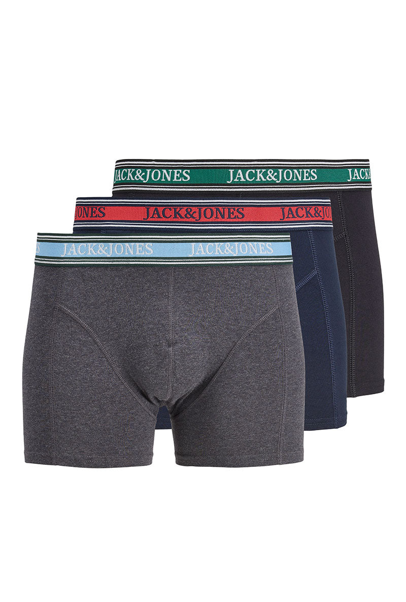 Front image of Faze solid 3 pk trunks in navy, by brand Jack&jones